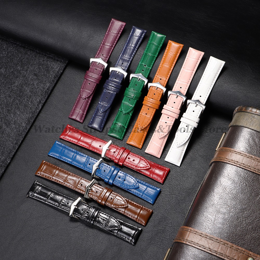 Leather Watch Band Men - Calfskin Crocodile Pattern Leather Watchband 14mm